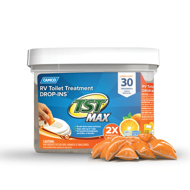 Camco TST MAX Marine/RV Toilet Treatment Drop-INs, Fresh Citrus 30 Per Bucket